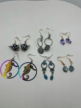 Handcrafted Iridescent Seahorse Hoop Earrings - Multicolor 6 pairs
